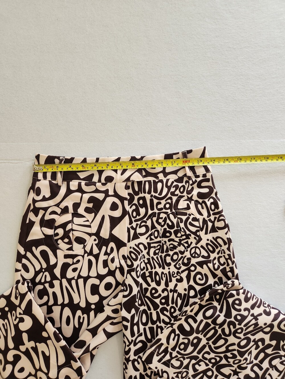 House of Sunny Brown and Cream Graphic Boot Cut Pants Size 4 With Slit Hem - Picture 10 of 13